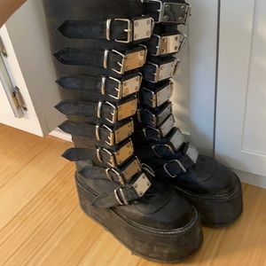 Demonia Womens Damned -318 Knee High Vegan Leather Boots.